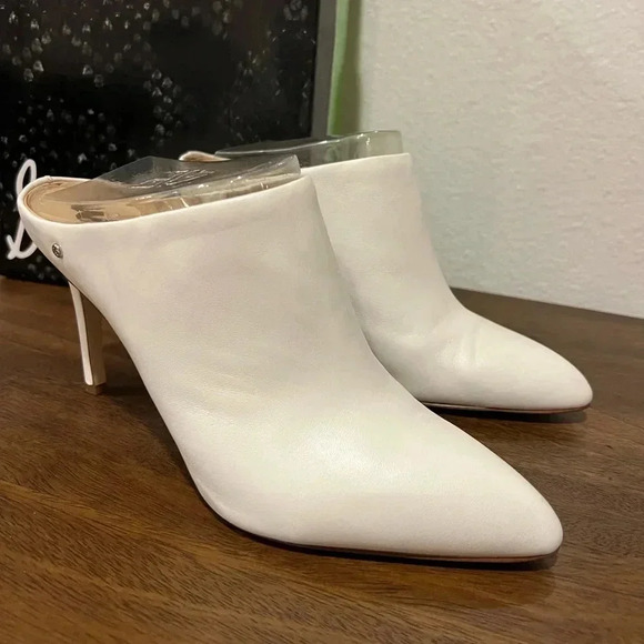 SAM EDELMAN EUC Nappa Leather White Oran Pointed Heeled Mules 8.5 - Picture 3 of 10